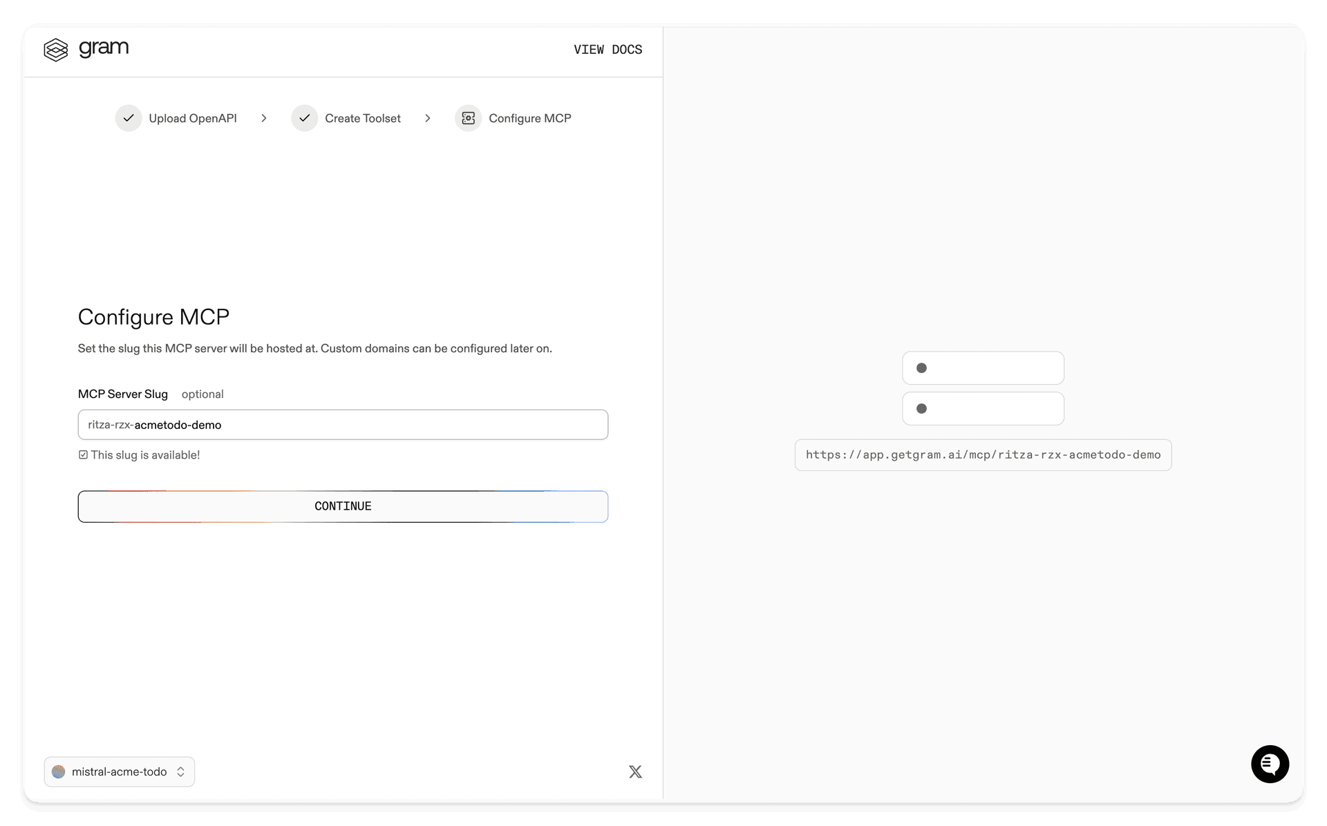 Screenshot of the configure MCP dialog