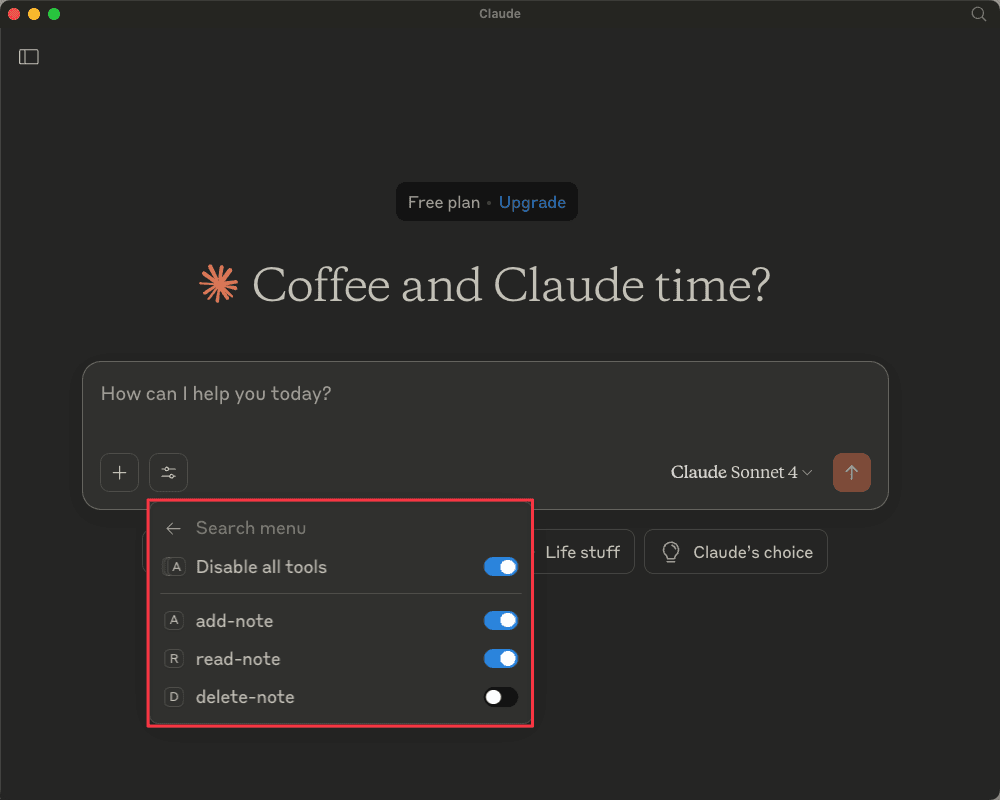 Disabling tools in Claude Desktop