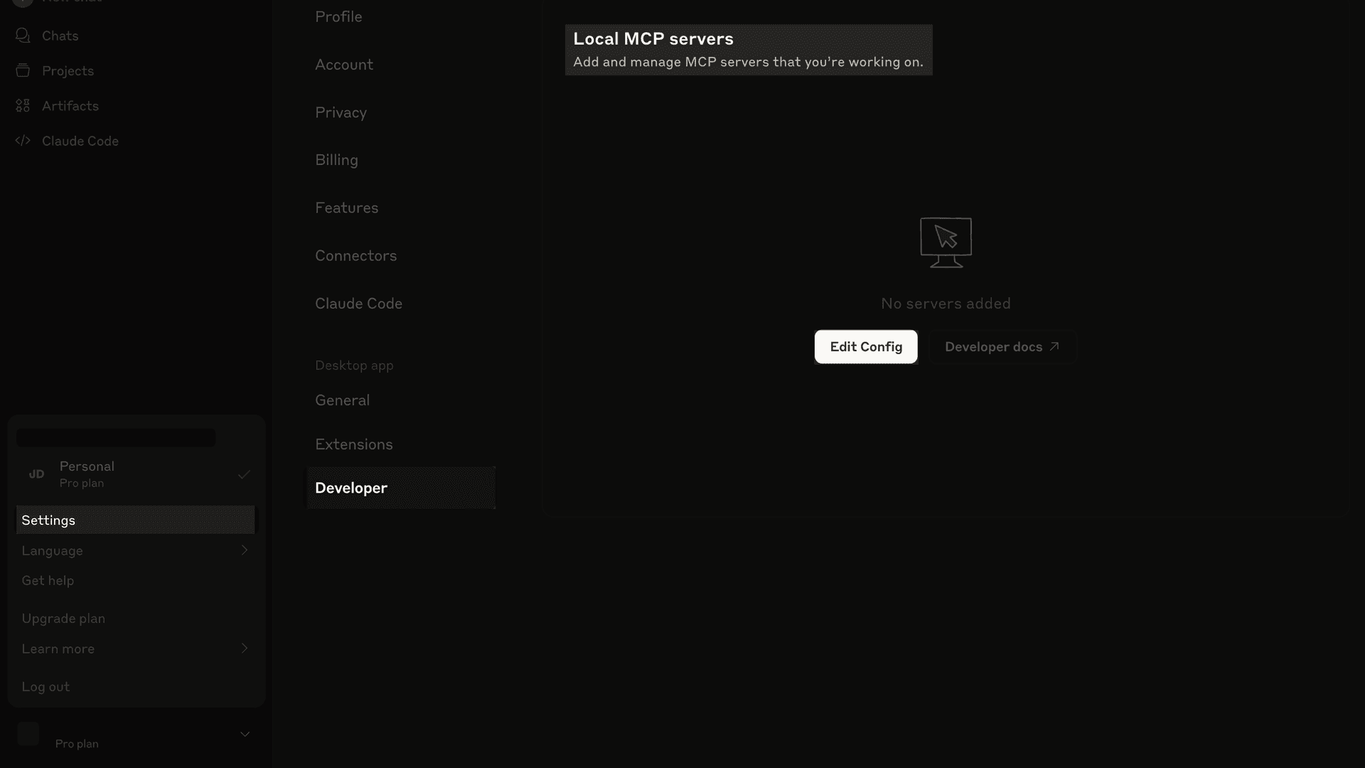 Claude Desktop configuration settings