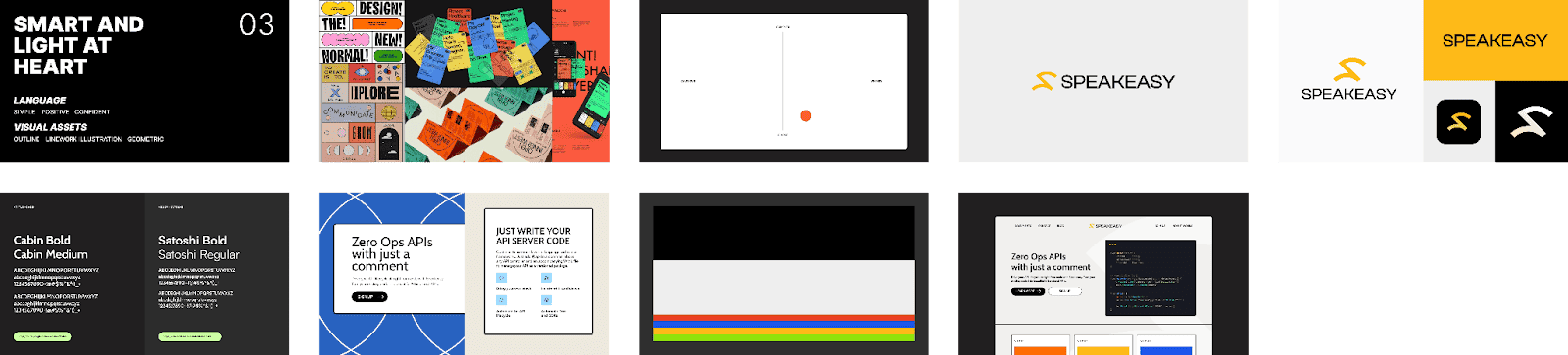 Seventh variations of different web pages with different colors and designs for Speakeasy.